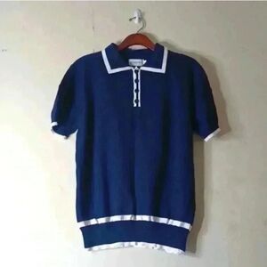 NAVY BLUE KNITTED SHORT SLEEVE